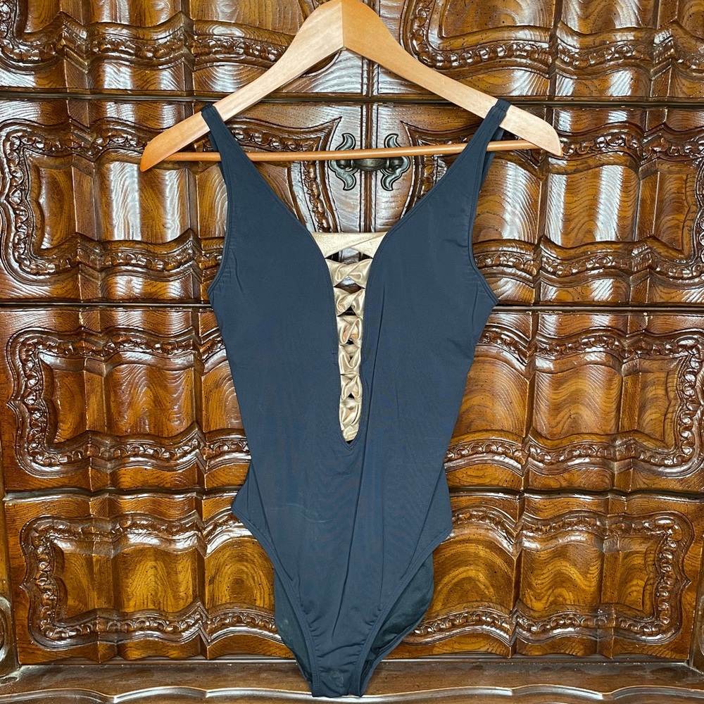 Black & Gold One-Piece Bathing Suit